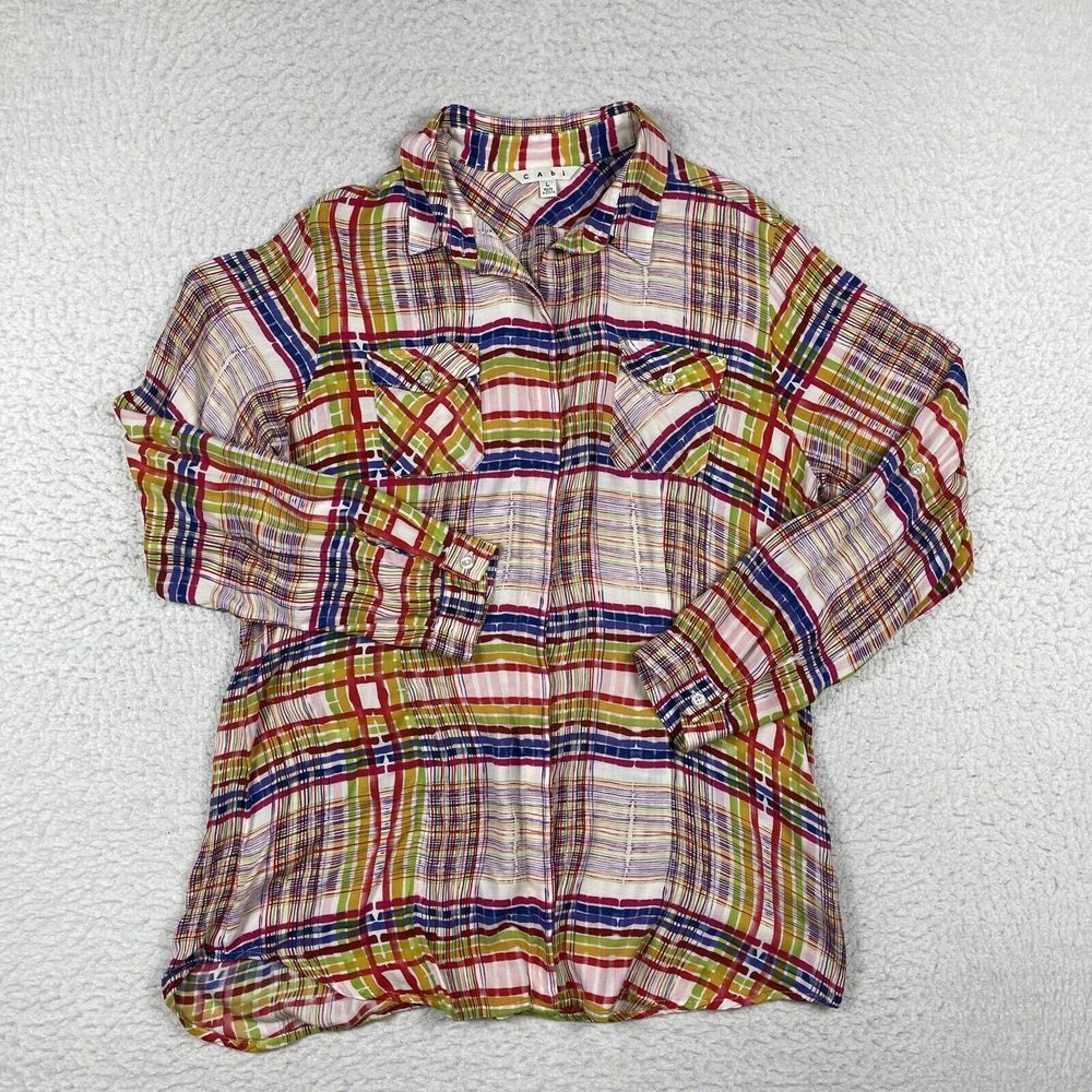 Cabi Shirt Womens Large Colorful Plaid Button Front Blouse Career Office Work